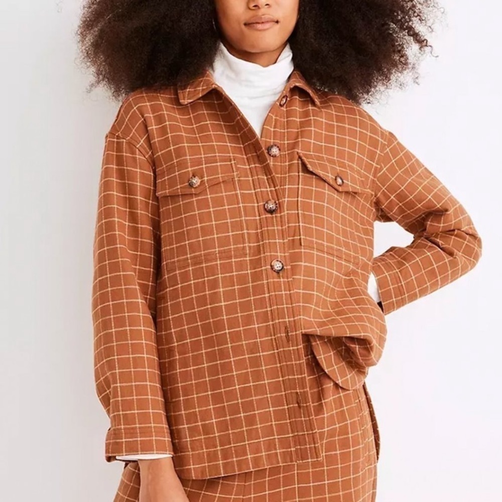 Madewell Flannel Shacket Shirt Jacket Fall Plaid Brown
